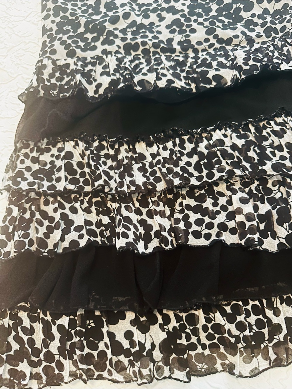 KAS Designs Women’s L Black Ivory Floral Tiered Ruffle Strappy Dress Rayon - Picture 4 of 10